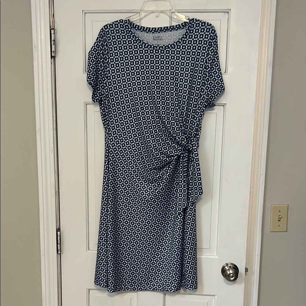 croft & barrow Navy and White Printed Midi Dress with Side Tie
